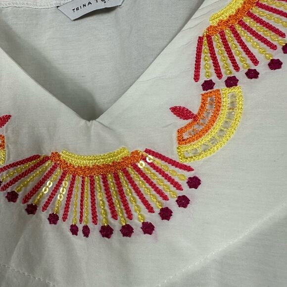 Trina Turk Top crochet design drawstring short sleeve - Picture 5 of 8